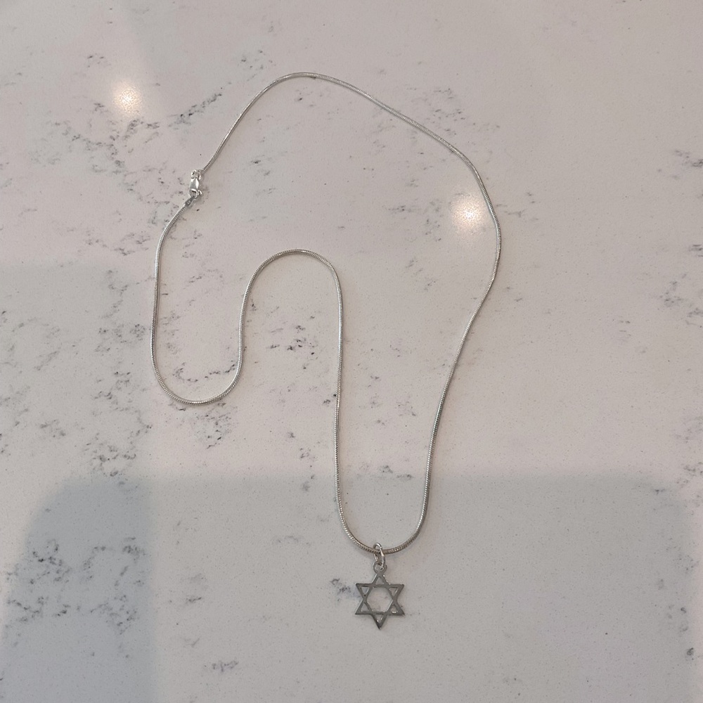 Silver Star of David Pendant on Silver Cord Chain, 22” Long
